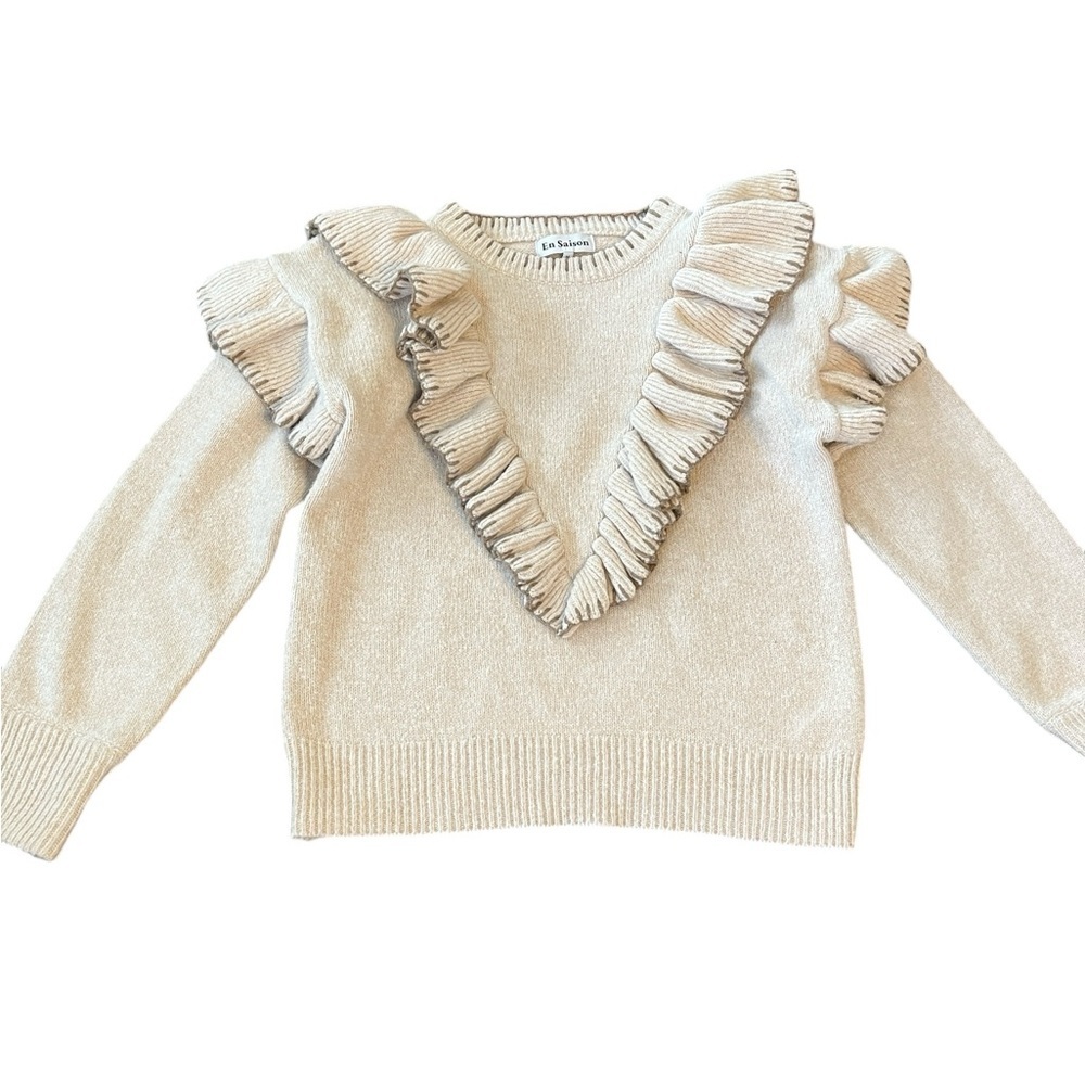 En Saison Rene Ruffle-Trim Sweater Cream Size Medium. - Picture 6 of 9